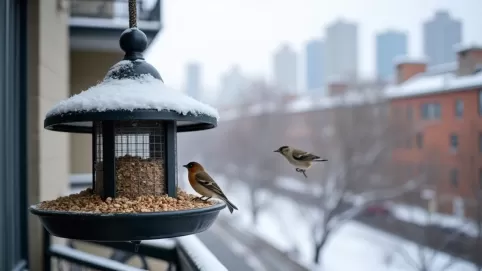 Karmnik na balkonie w bloku