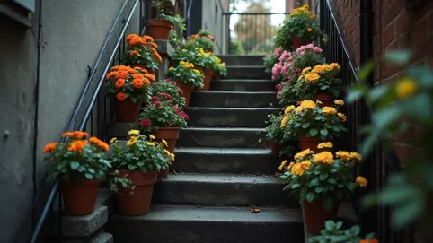 Kwiaty na klatce schodowej w bloku