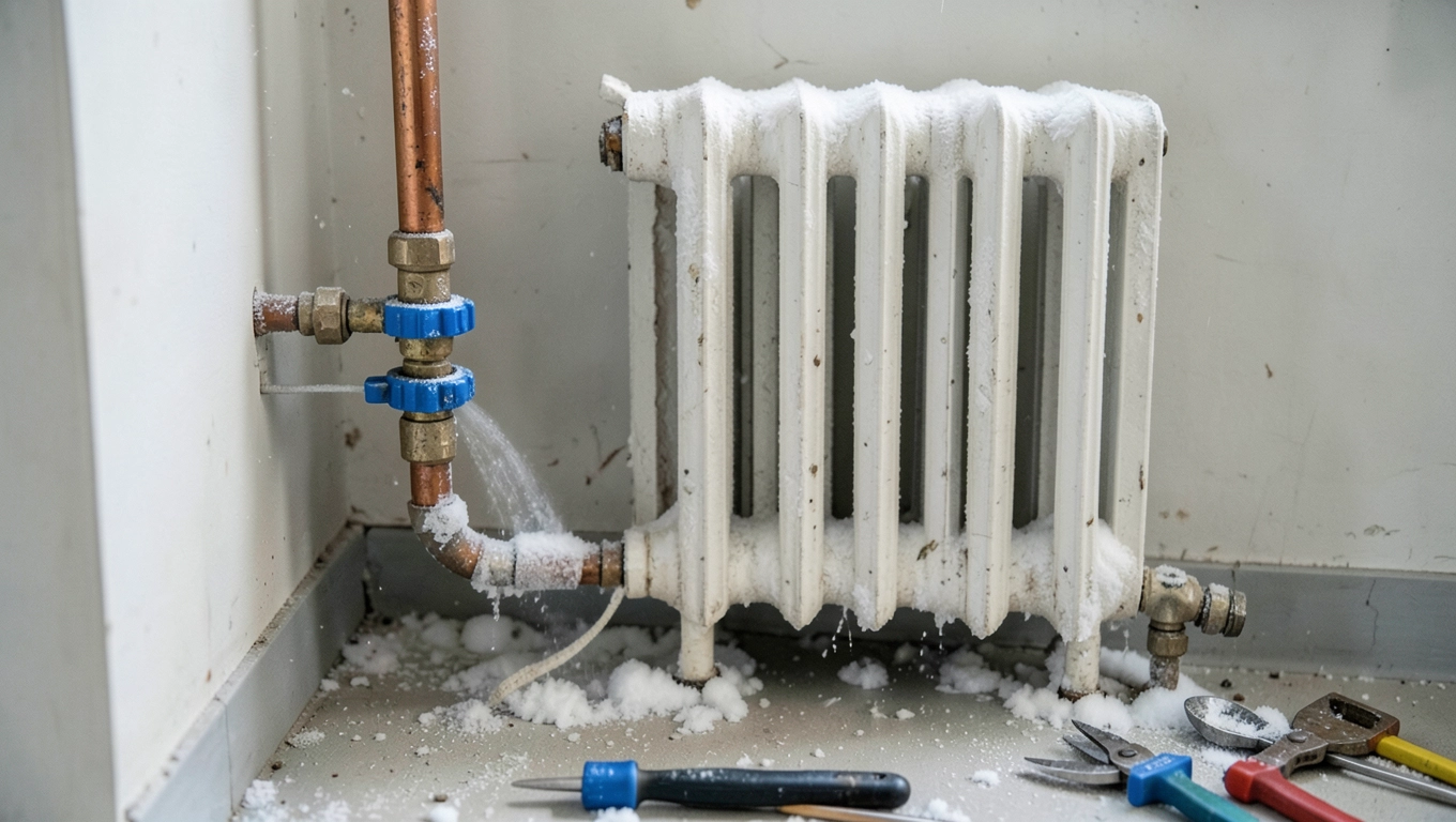 Wymiana grzejnika w bloku zamrażanie rur